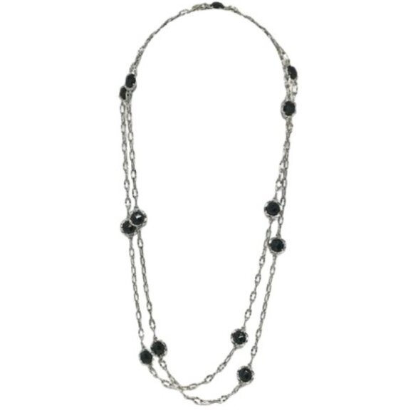 Tacori Sterling Silver & 18K Gold Black Lightening Onyx Station Necklace - LNC - Picture 1 of 8